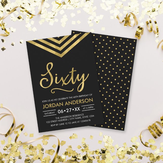 Invitación Moderno Faux Gold Chevron Fiesta de cumpleaños núm (Subido por el creador)