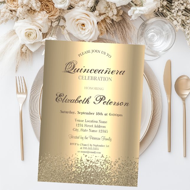 Invitación Moderno Faux Gold Diamonds Gold Quinceañera (Subido por el creador)
