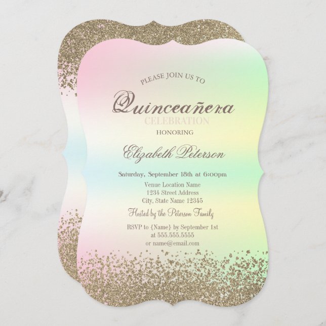 Invitación Moderno Faux Gold Diamonds Irlandés Quinceañera (Anverso / Reverso)