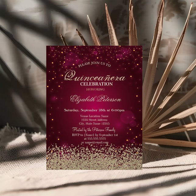 Invitación Moderno Faux Gold Diamonds Red Quinceañera (Subido por el creador)