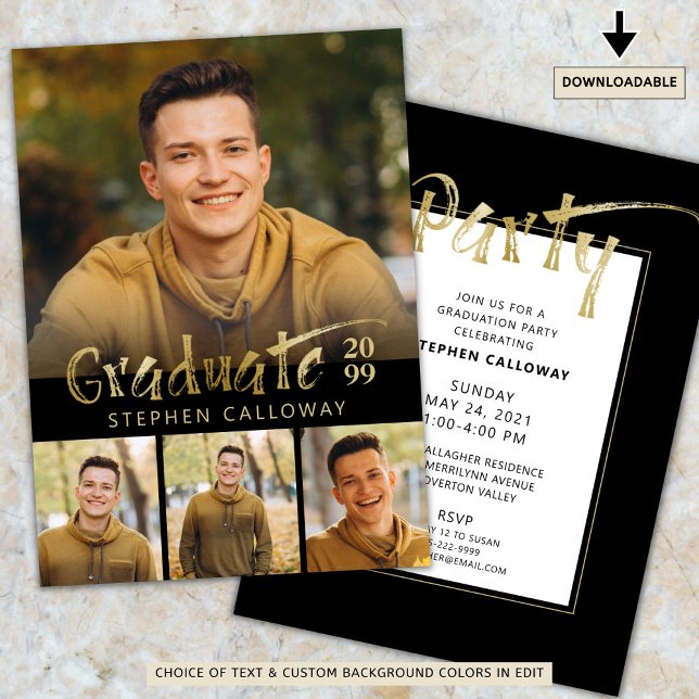 Invitación Moderno Faux Gold Metallic 4 Photo Graduation Part (Subido por el creador)