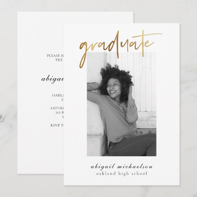 Invitación Moderno Faux Gold Photo Graduation Party (Anverso / Reverso)