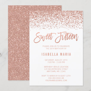 Invitación Moderno Faux Rosa Gold Purpurina Dulce 15 Cumpleañ