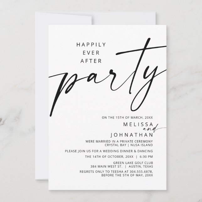 Invitación Moderno Feliz Nunca Después De Un Fiesta De Elopem (Anverso)