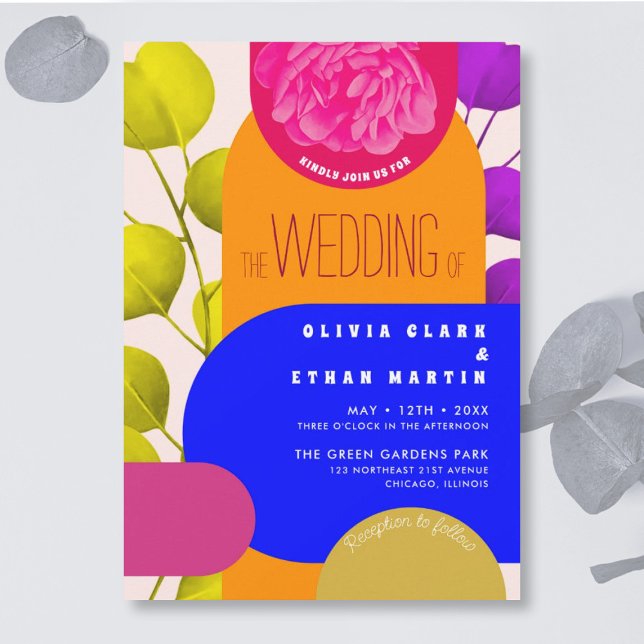 Invitación Moderno Festival Neon Jardín Boda Geométrico (Subido por el creador)