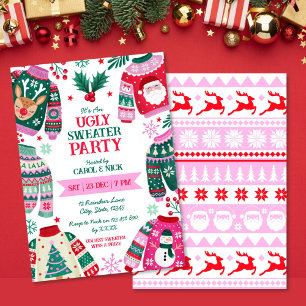 Invitación Moderno Festividad de suéter suave rojo, verde y r