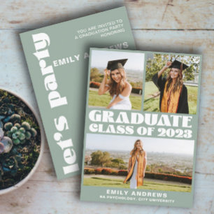 Invitación Moderno Fiesta de 3Photo Grad en Blanco y Verde