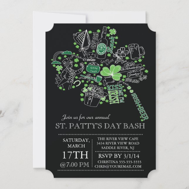 Invitación Moderno Fiesta de cena en St. Patrick's Day Bash (Anverso)