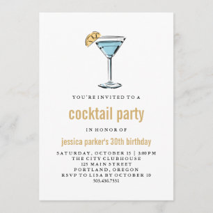 Invitación Moderno Fiesta de cócteles Blue and Gold