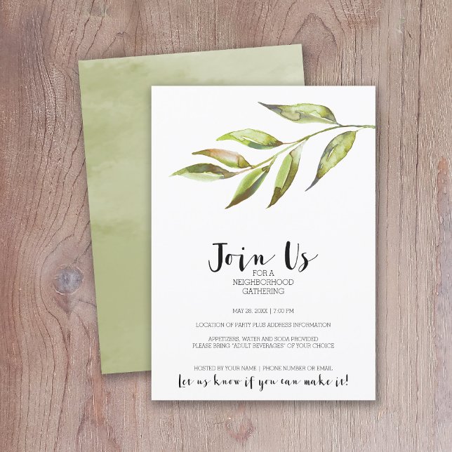 Invitación Moderno Fiesta de cócteles de acuarela de barrio (Modern Watercolor Invitation for a Neighborhood Open House or General Cocktail Party)