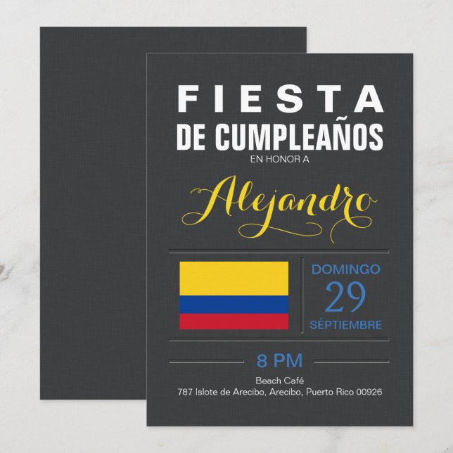 Invitación Moderno: Fiesta de Colombia (Anverso / Reverso)
