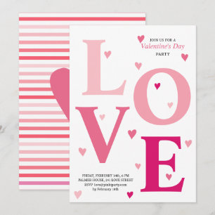 Invitación Moderno fiesta de corazones de AMOR rosado oscuro 