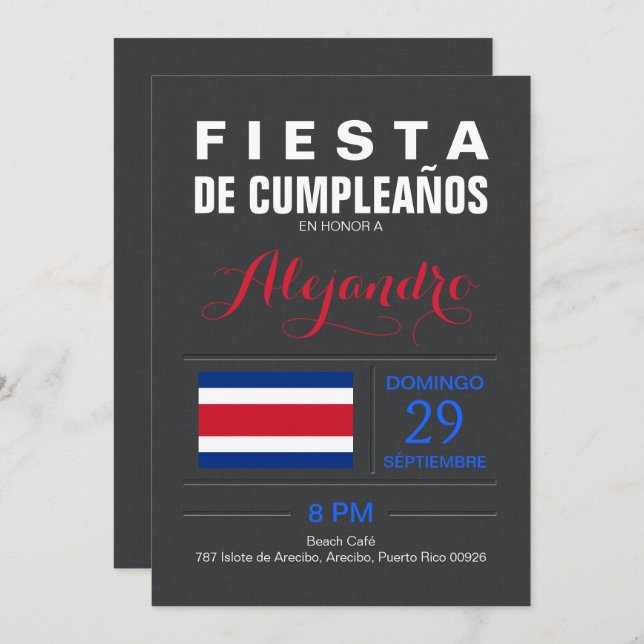 Invitación Moderno: Fiesta de Costa Rica (Anverso / Reverso)