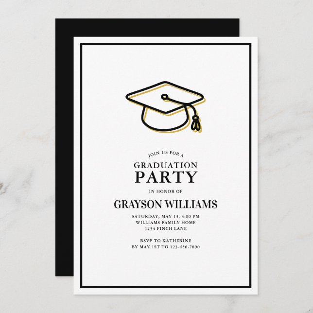 Invitación Moderno Fiesta de Grado de Graduación Simple (Anverso / Reverso)