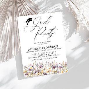 Invitación Moderno Fiesta de Grado Floral Purple Wildflowers