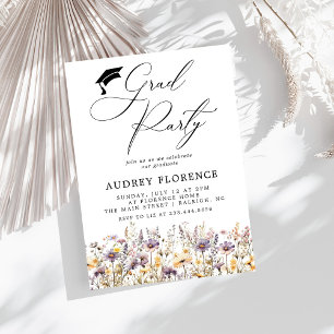 Invitación Moderno Fiesta de Grado Floral Purple Wildflowers