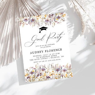 Invitación Moderno Fiesta de Grado Floral Purple Wildflowers