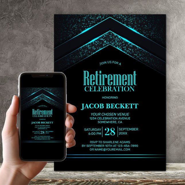 Invitación Moderno Fiesta de Jubilación Verde azulada Negra  (Subido por el creador)
