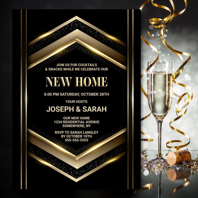 Invitación Moderno Fiesta de la Casa de Oro Negro (Subido por el creador)