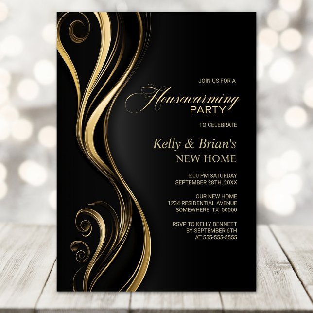 Invitación Moderno Fiesta de la Casa de Oro Negro (Subido por el creador)