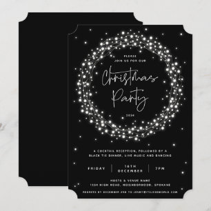 Invitación Moderno Fiesta de Navidades de Black Sparkling Lig