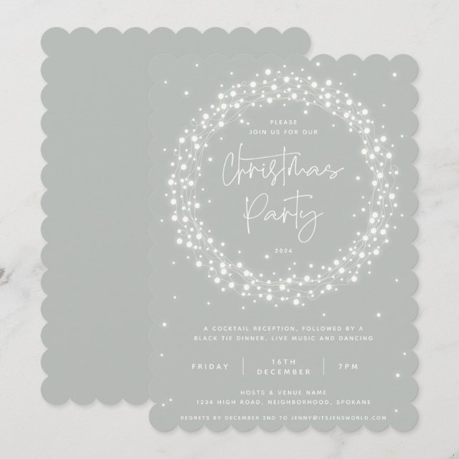 Invitación Moderno Fiesta de Navidades de luces grisáceas-ver (Anverso / Reverso)