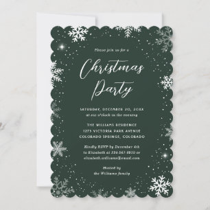 Invitación Moderno Fiesta de Navidades verdes con copo de nie