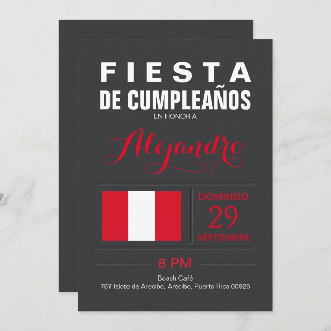 Invitación Moderno: Fiesta de Perú (Anverso / Reverso)
