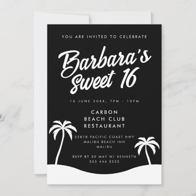 Invitación Moderno Fiesta de playa de verano blanco negro dul (Anverso)