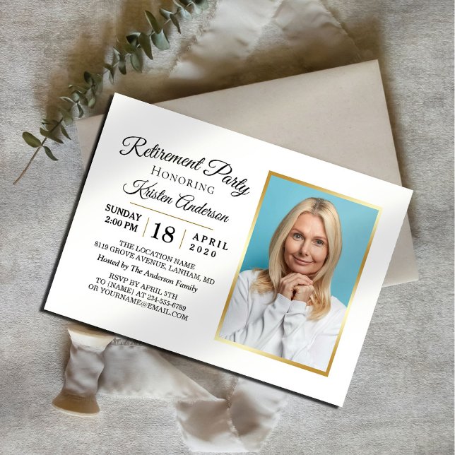 Invitación Moderno Fiesta de retiro de fotos de oro elegante (Subido por el creador)