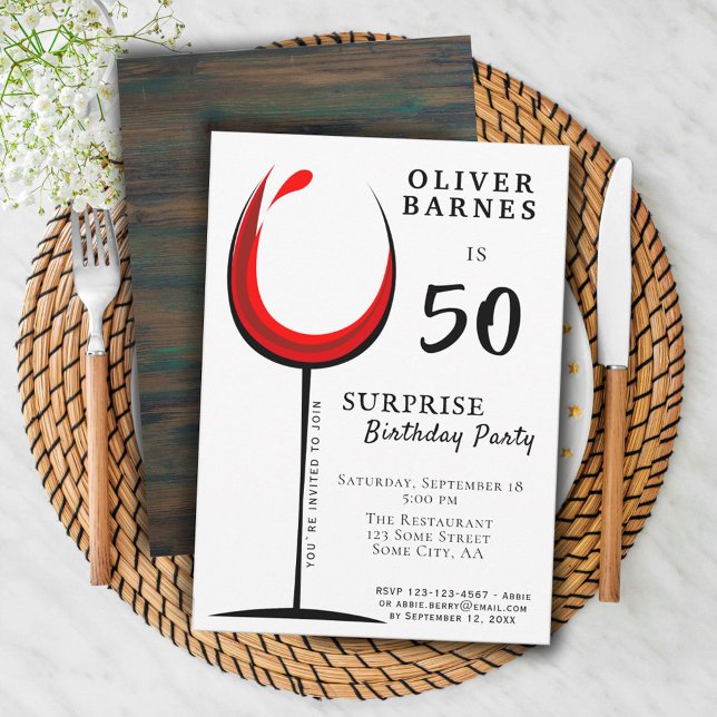 Invitación Moderno Fiesta de sorpresa por cumpleaños 50 Vino  (Subido por el creador)