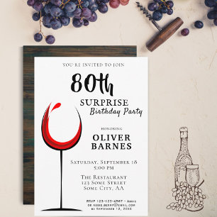 Invitación Moderno Fiesta de sorpresa por cumpleaños 80 Vino
