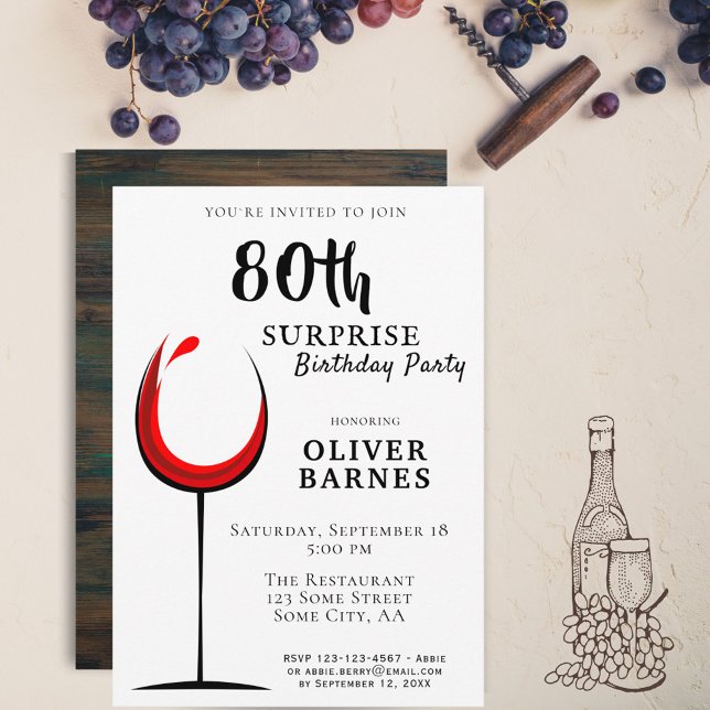 Invitación Moderno Fiesta de sorpresa por cumpleaños 80 Vino  (Subido por el creador)