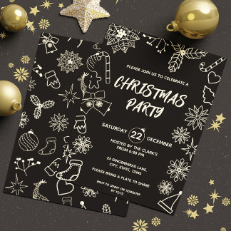 Invitación Moderno Fiesta elegante negro y dorado de navidad