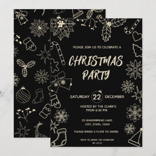 Invitación Moderno Fiesta elegante negro y dorado de navidad