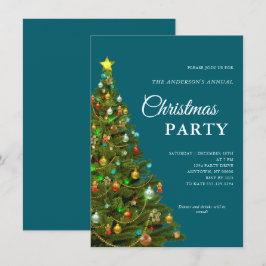 Invitación Moderno Fiesta Verde azulado de árbol de Navidad m