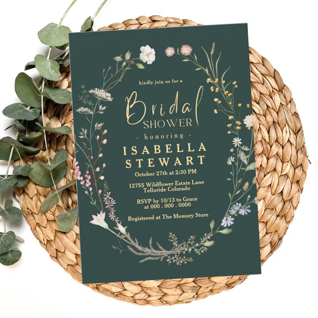 Invitación Moderno Flor salvaje verde oscuro Boho Bridal Show (Subido por el creador)