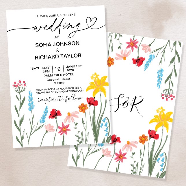 Invitación Moderno Flor silvestre Rojo Poppy Daffodil Botánic (Subido por el creador)