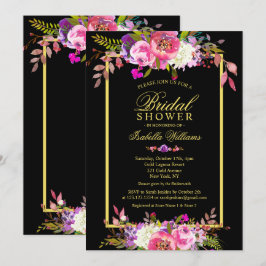 Invitación Moderno Floral Black Gold Bridal Shower
