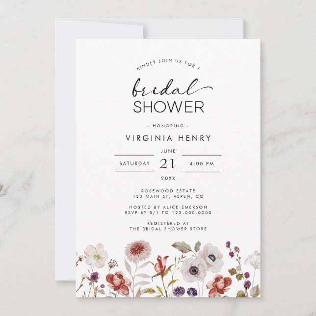 Invitación Moderno Floral Boho Bridal Shower (Anverso)