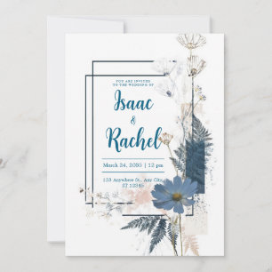 Invitación Moderno Floral Geométrico Azul Polvoriento Abstrac