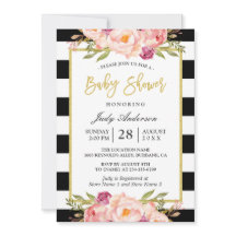 Moderno Floral Gold Black Stripes Baby Shower