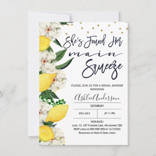 Invitación Moderno Floral Lemon Main Squeeze Bridal Shower (Anverso)