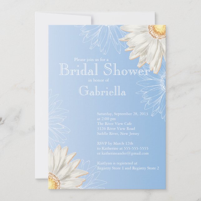 Invitación Moderno Floral Luz Azul Daisy Bridal Shower (Anverso)