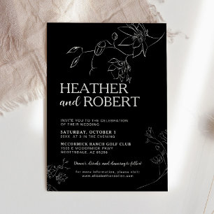Invitación Moderno Floral Negro Boho Boda simple
