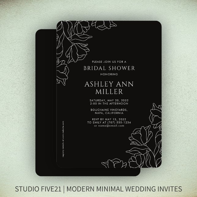 Invitación Moderno Floral Negro Onyx Boda ducha de novia (Subido por el creador)