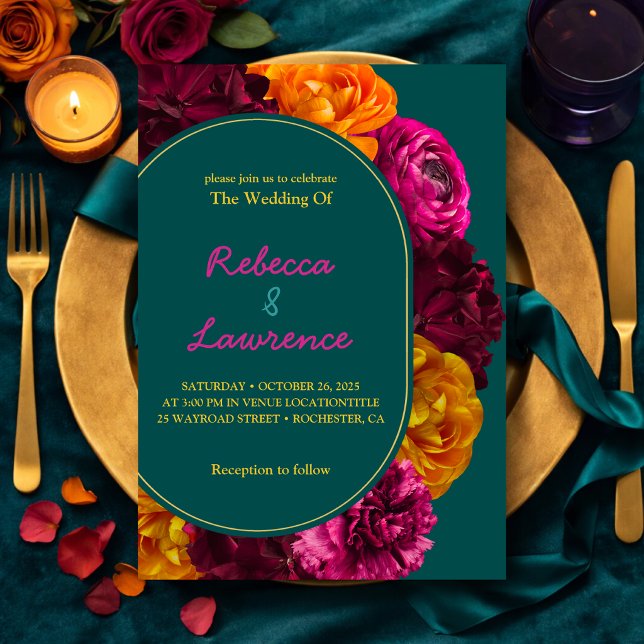 Invitación Moderno floral rosa verde amarillo (Subido por el creador)