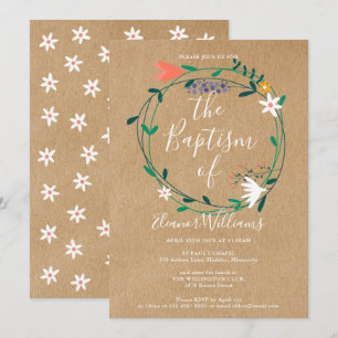 Invitación Moderno floral rústico Bautizo