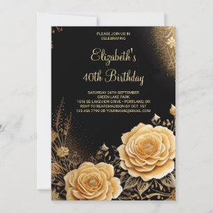Invitación Moderno Flower Gold Elegant 40 cumpleaños