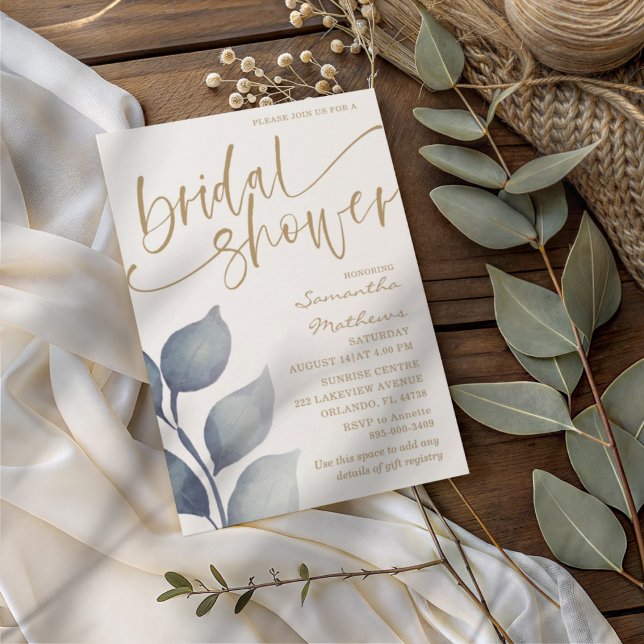 Invitación Moderno Foliage Blue Watercolor Bridal Shower (Subido por el creador)
